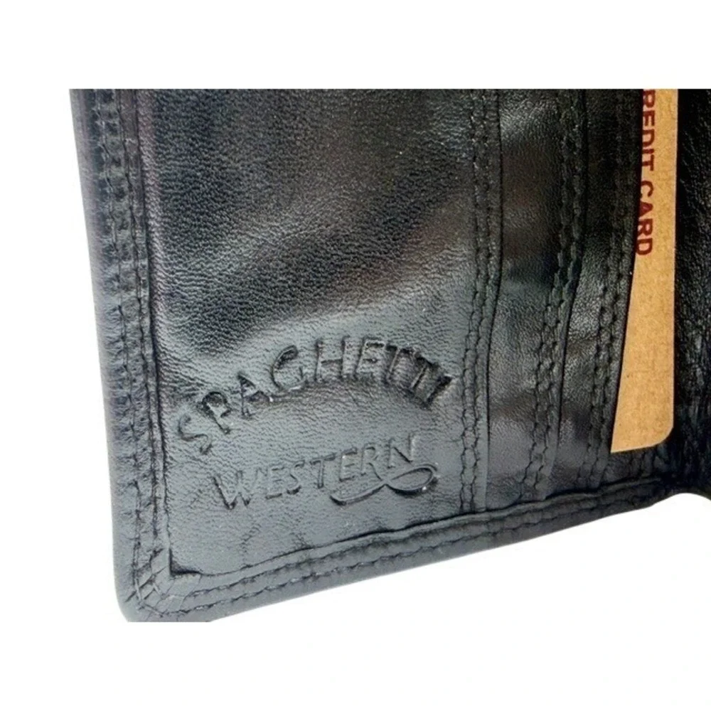 Spaghetti Western Black Leather Bifold Wallet‎ Supple leather NWT